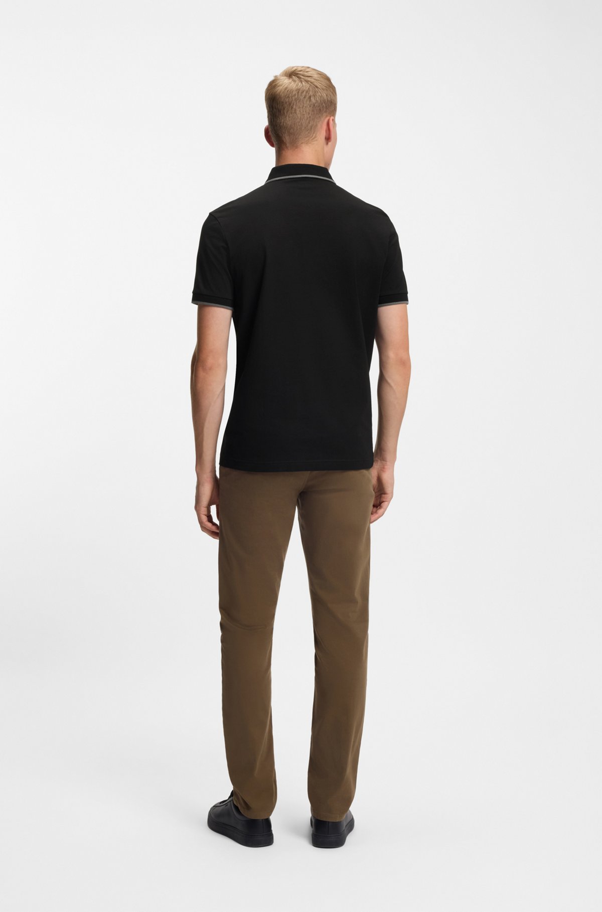 Slim-fit polo shirt in stretch-cotton piqué, Black