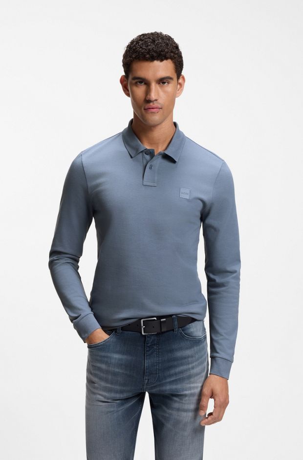 Slim-fit polo shirt in stretch-cotton piqué, Blue