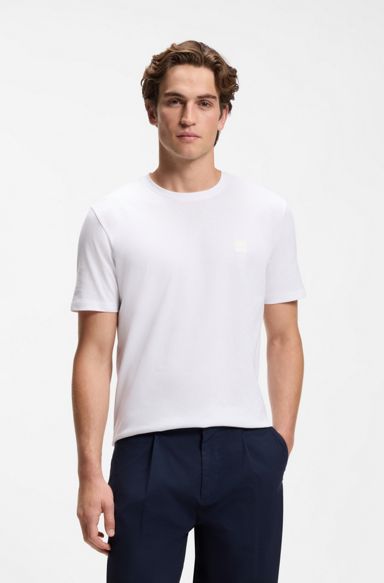 Cotton-jersey T-shirt with logo patch, White