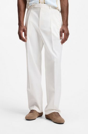 Relaxed-fit trousers in stretch cotton, Natural
