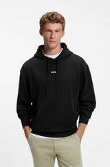 Cotton-terry hoodie with logo print, Black