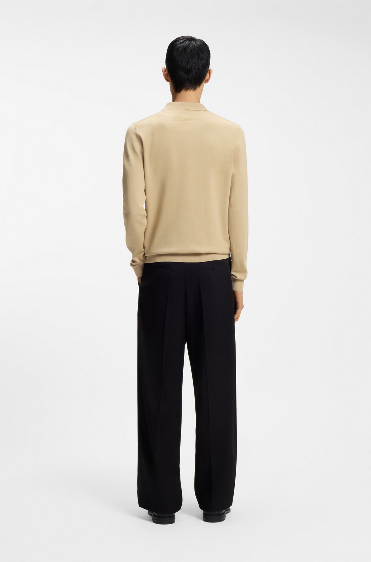 Slim-fit knit polo, Beige