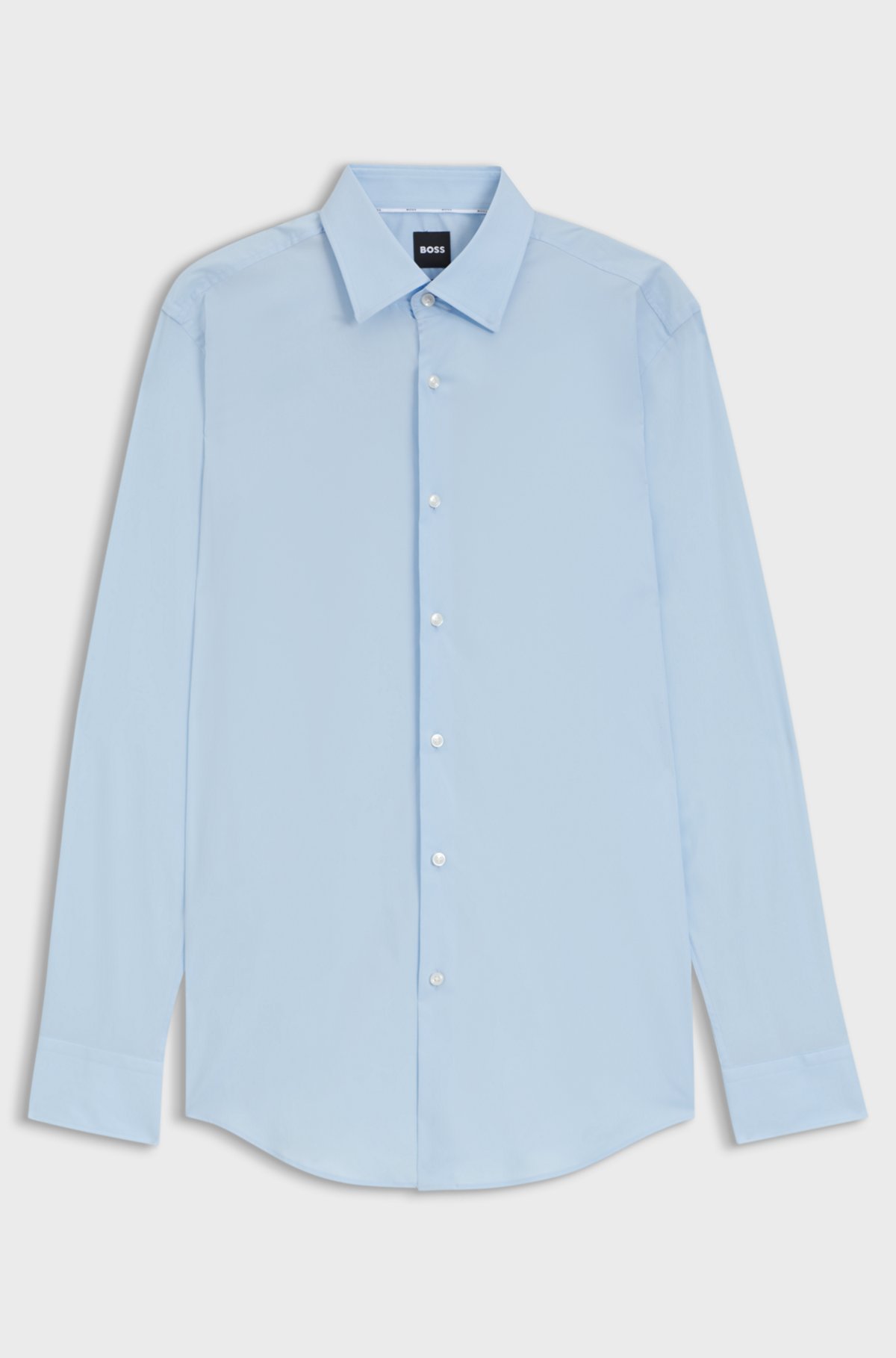 Slim-fit stretch-cotton shirt, Light Blue
