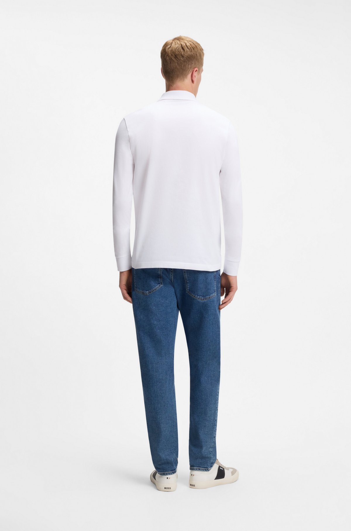 Slim-fit polo shirt in stretch-cotton piqué, White