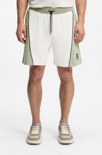 Cotton-blend shorts with embroidered logo artwork, White / Green