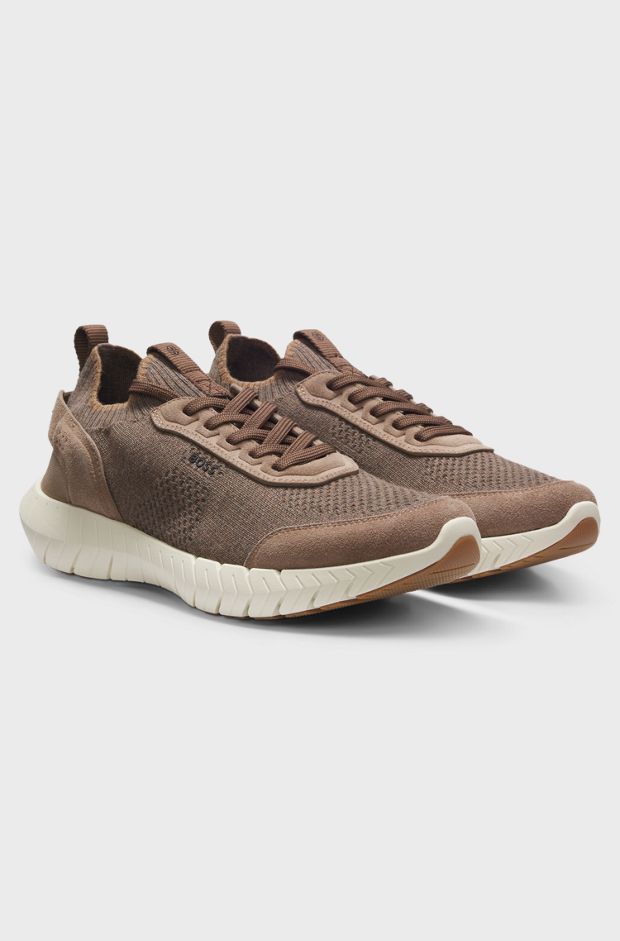 Sporty slip-on trainers with suede details, Light Brown