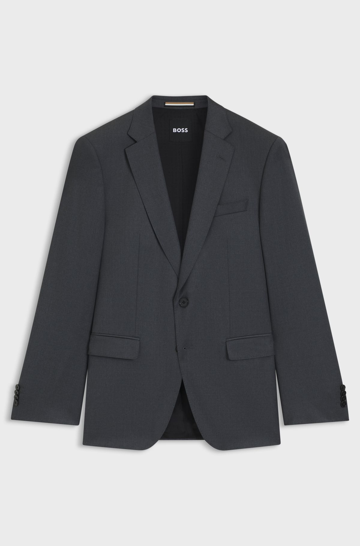 BOSS ONE Slim-fit suit jacket in virgin-wool serge, Dark Grey