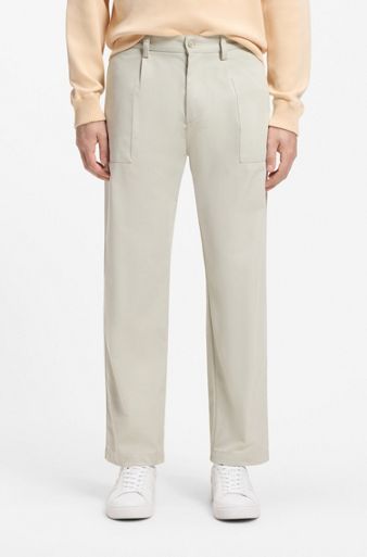 Cotton-blend chinos with pleat and patch pocket, Light Beige