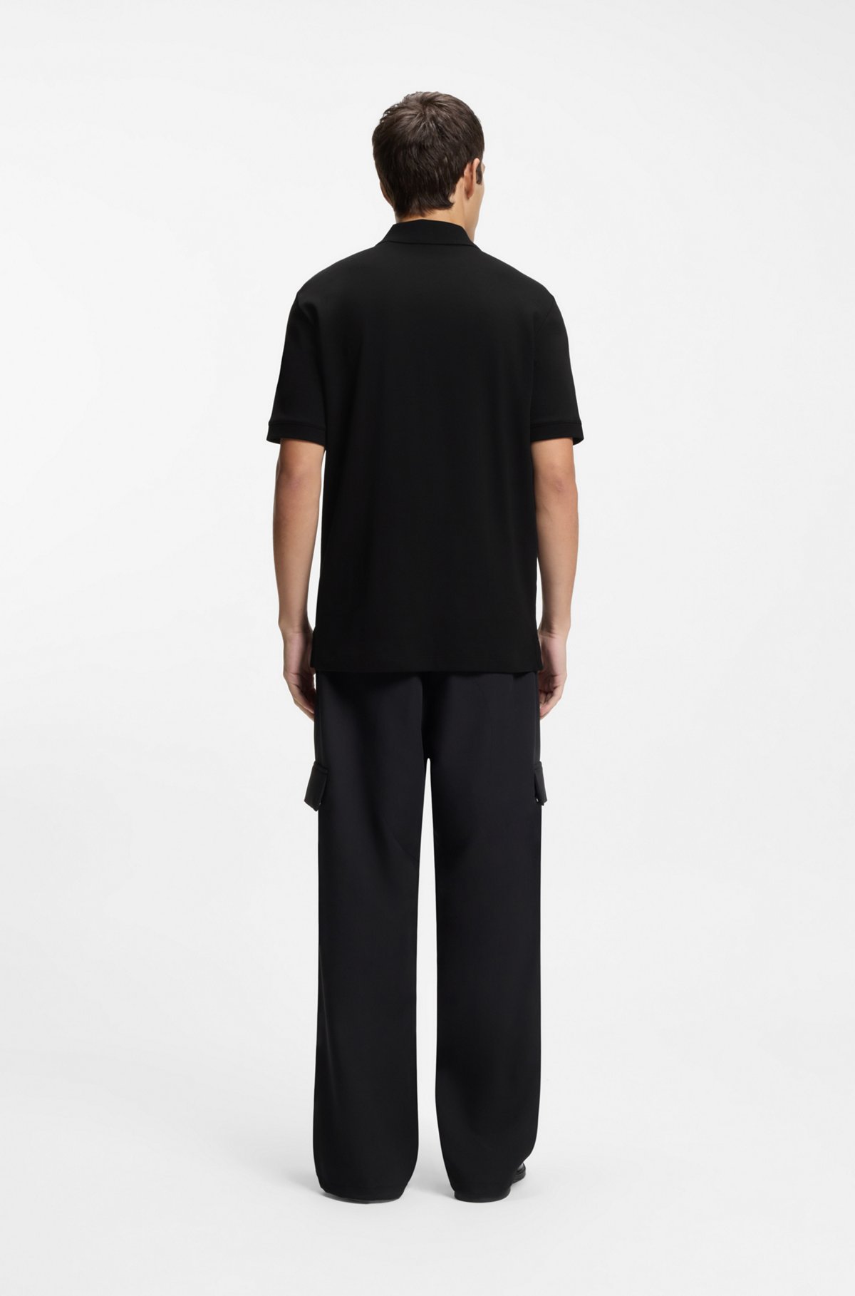 Cotton piqué polo shirt with zip neckline, Black