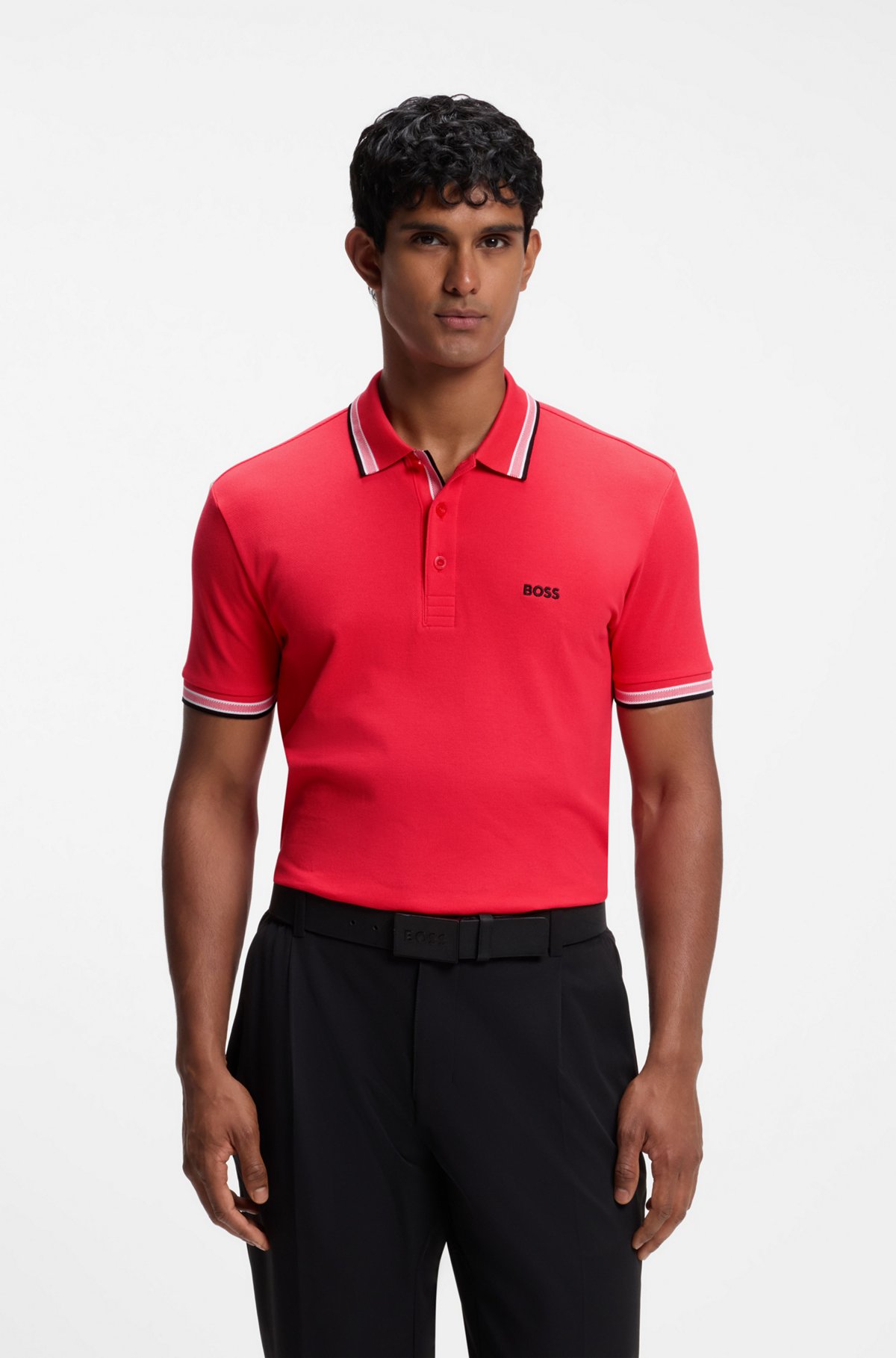 Cotton piqué polo shirt with logo details, Red