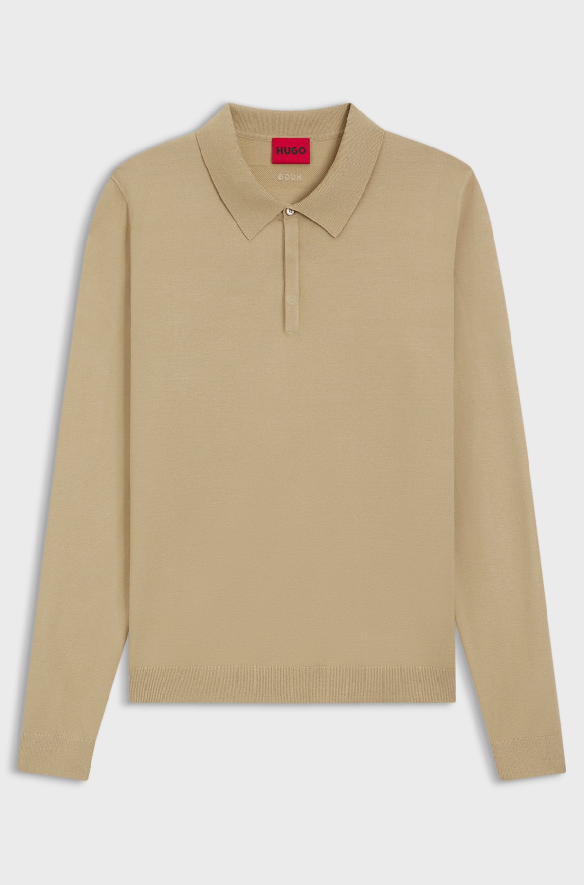 Slim-fit knit polo, Beige