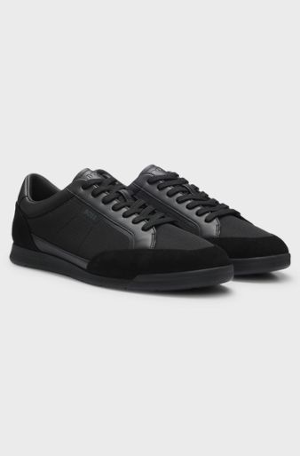 Mixed-material trainers with stitched detailing, Black