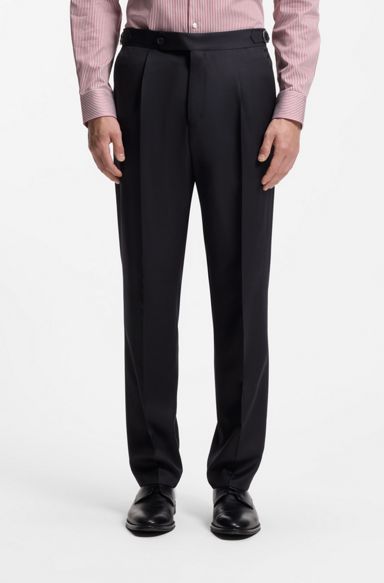 Tapered-fit trousers in virgin-wool serge, Dark Blue