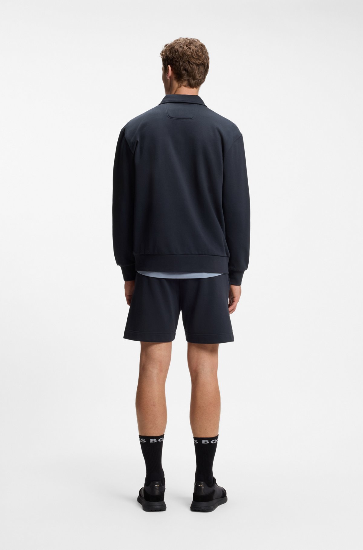 Relaxed-fit polo sweatshirt in French Terry, Dark Blue