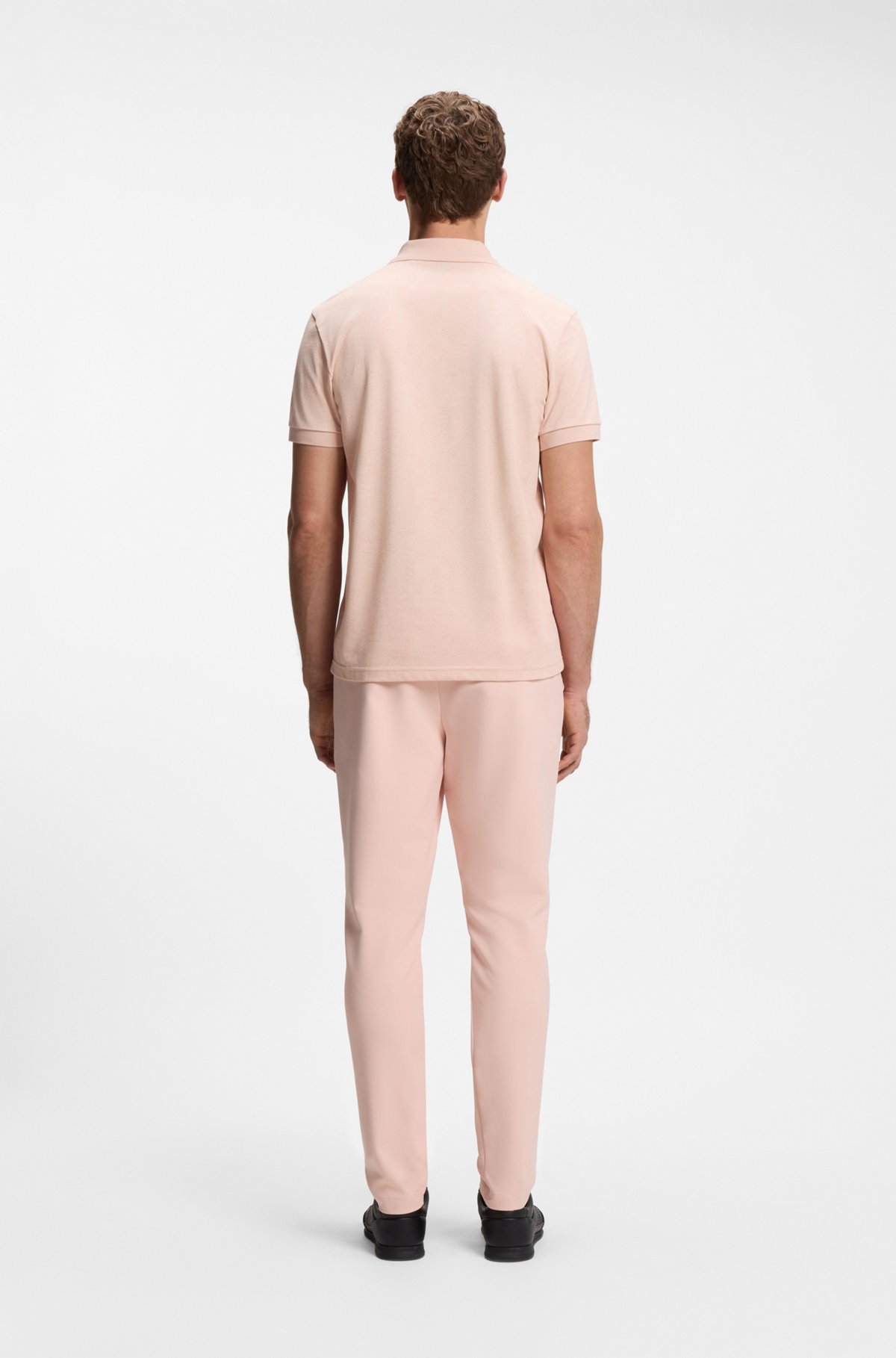 Cotton-piqué polo shirt with all-over print, Light Orange