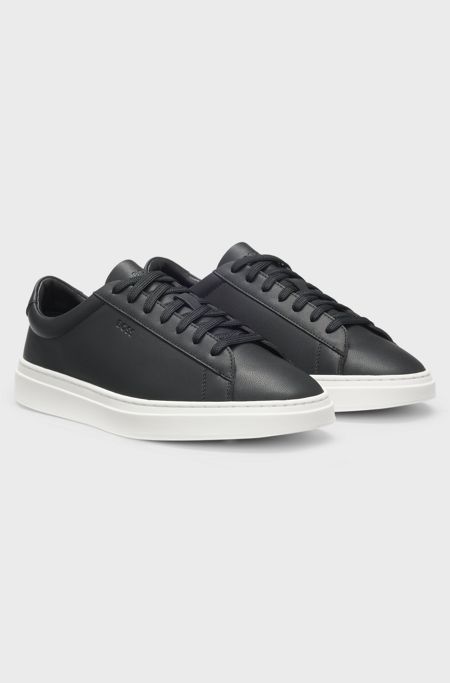 Cupsole trainers in leather with signature-stripe stitching, Black