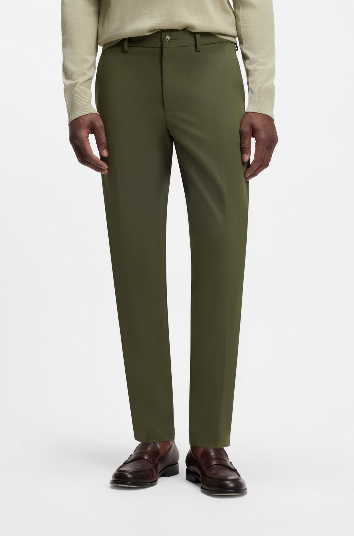 Slim-fit trousers in four-way stretch fabric, Dark Green
