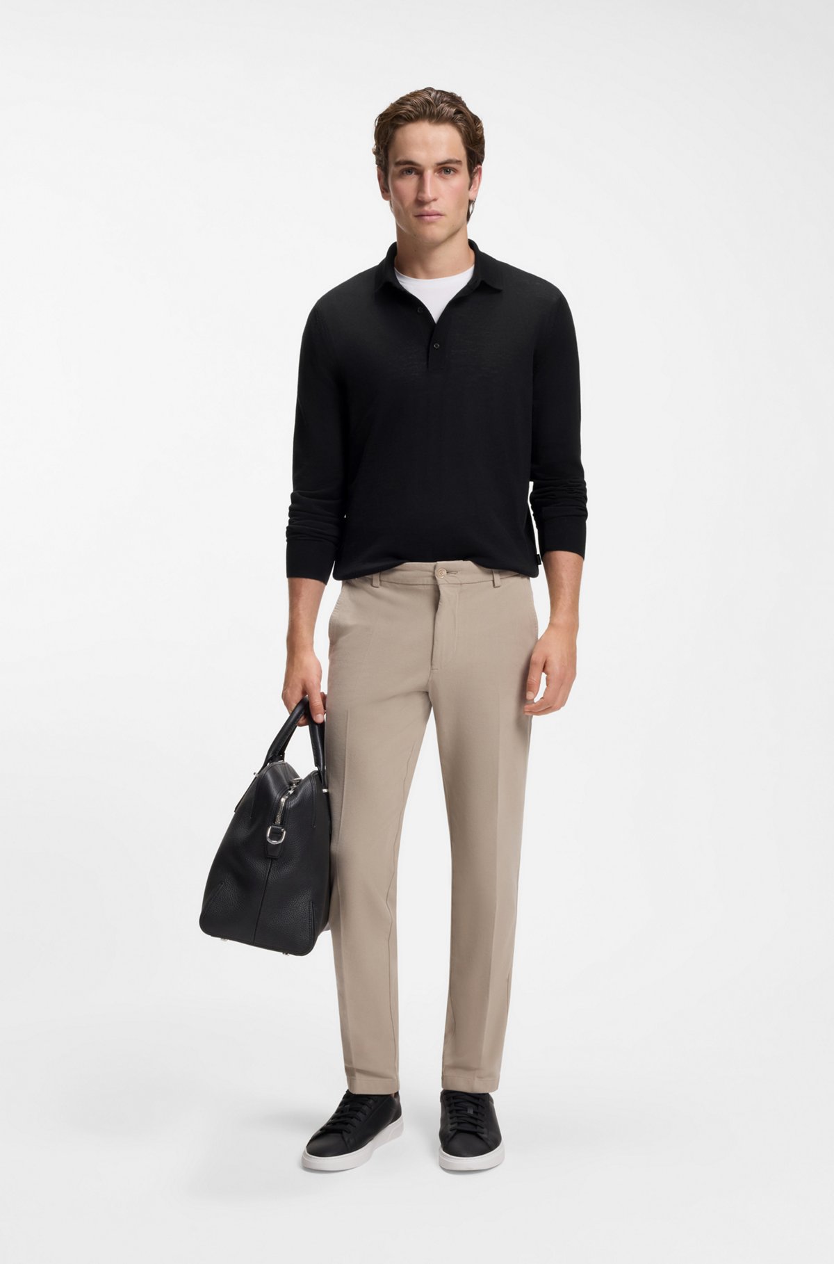 Merino-wool polo sweater, Black
