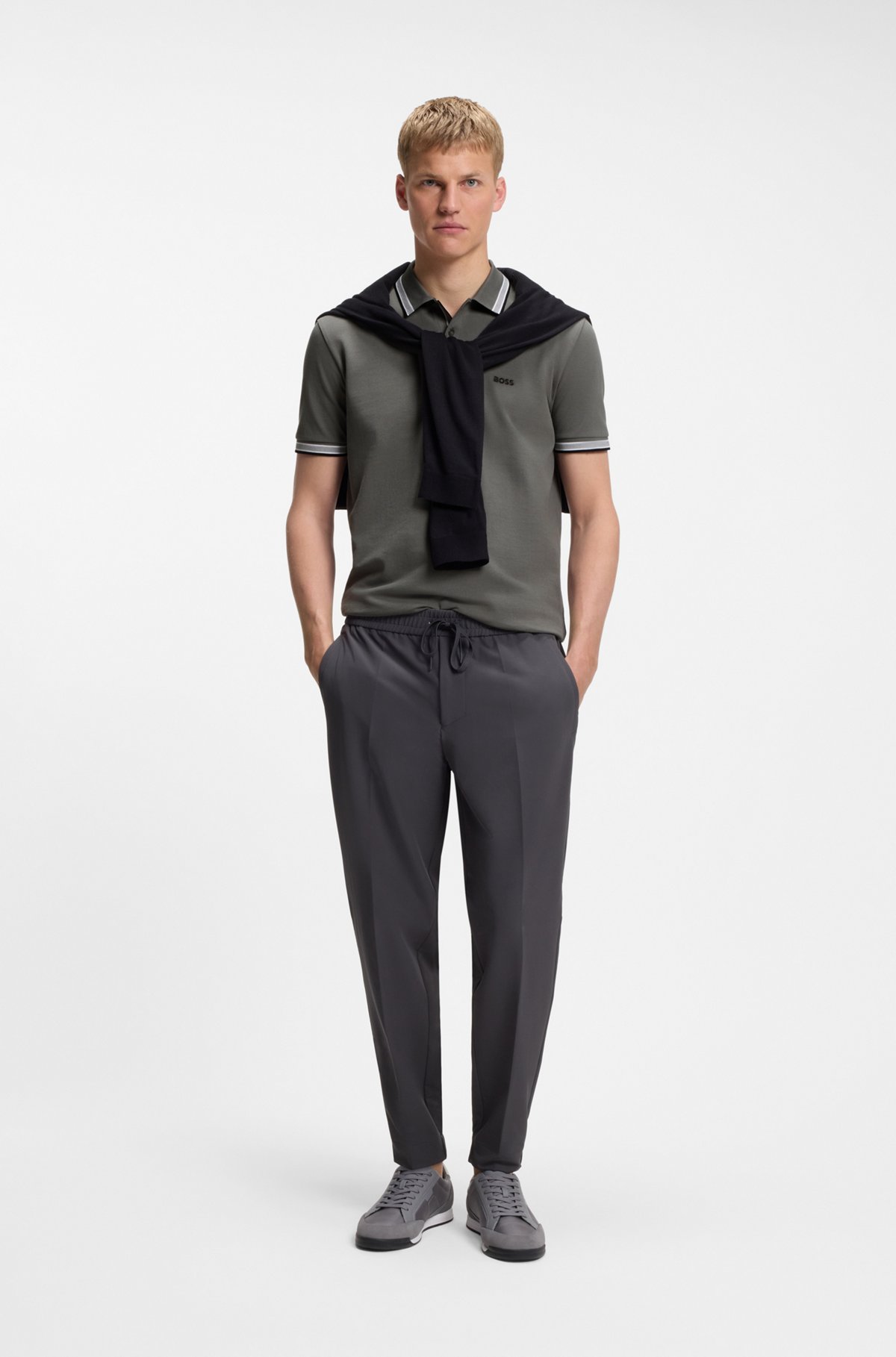 Cotton piqué polo shirt with logo details, Grey