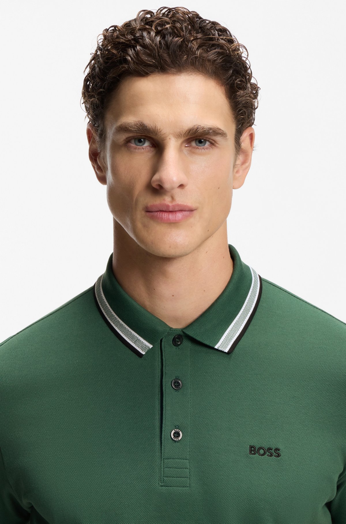 Cotton piqué polo shirt with logo details, Dark Green