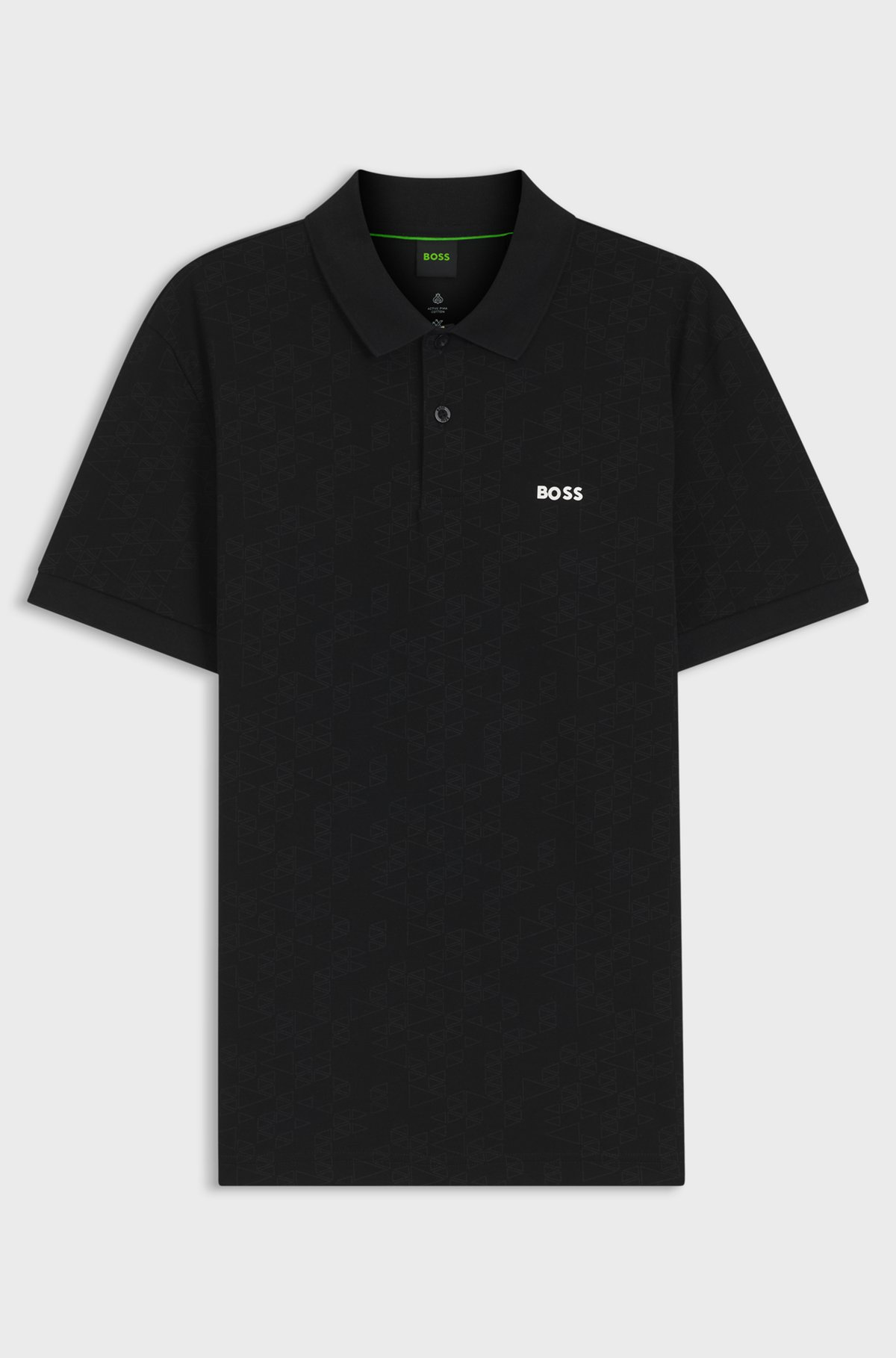 Cotton-piqué polo shirt with all-over print, Black