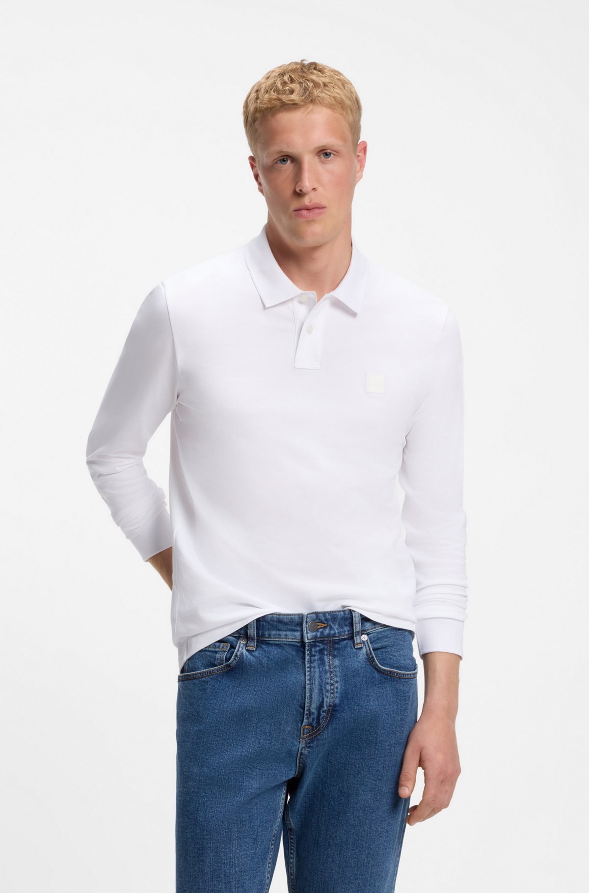 Slim-fit polo shirt in stretch-cotton piqué, White