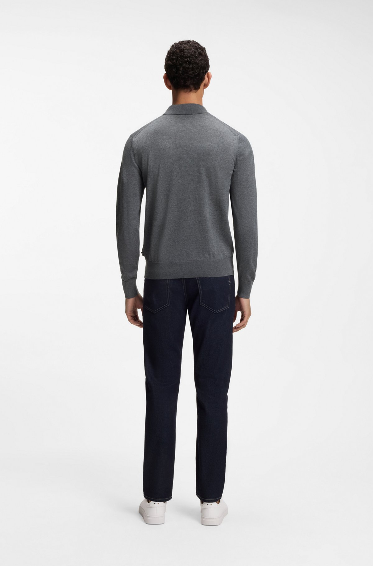 Merino-wool polo sweater, Dark Grey