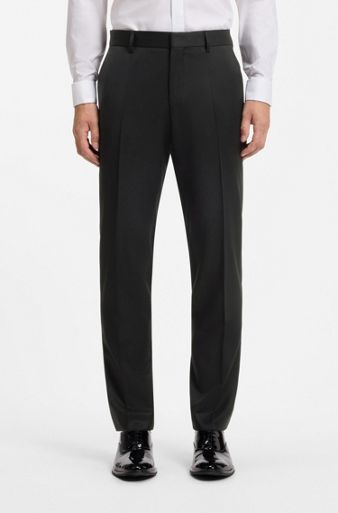 BOSS ONE Slim-fit trousers in virgin-wool serge, Black