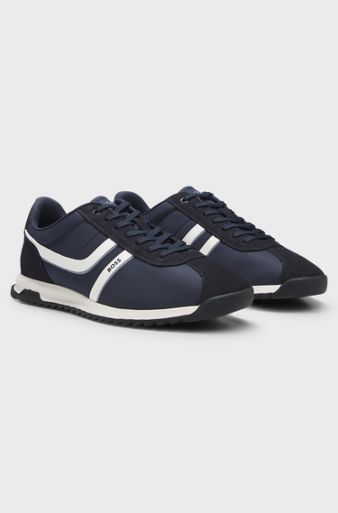 Logo trainers with faux suede trims, Dark Blue