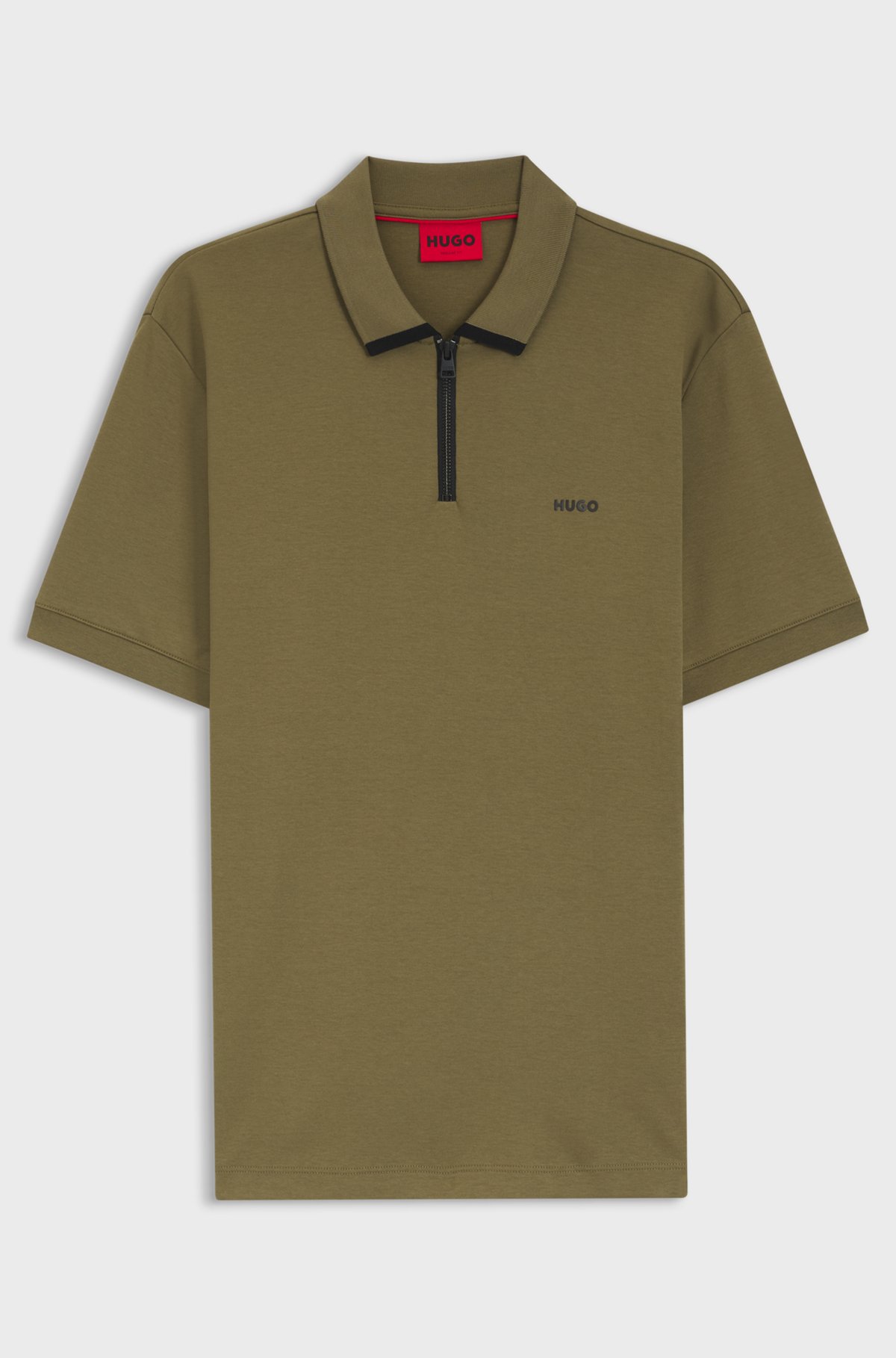 Cotton piqué polo shirt with zip neckline, Olive