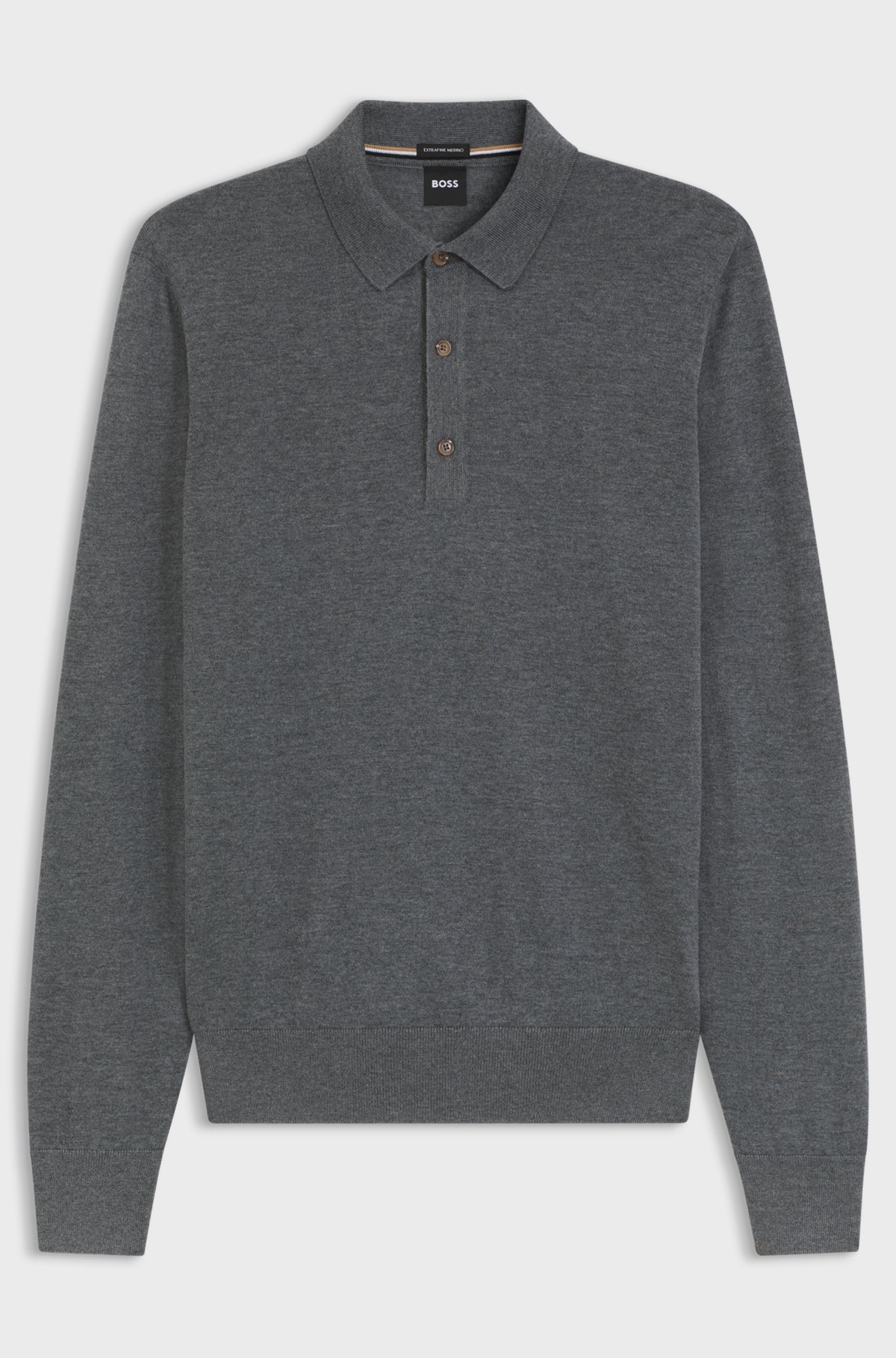 Merino-wool polo sweater, Dark Grey