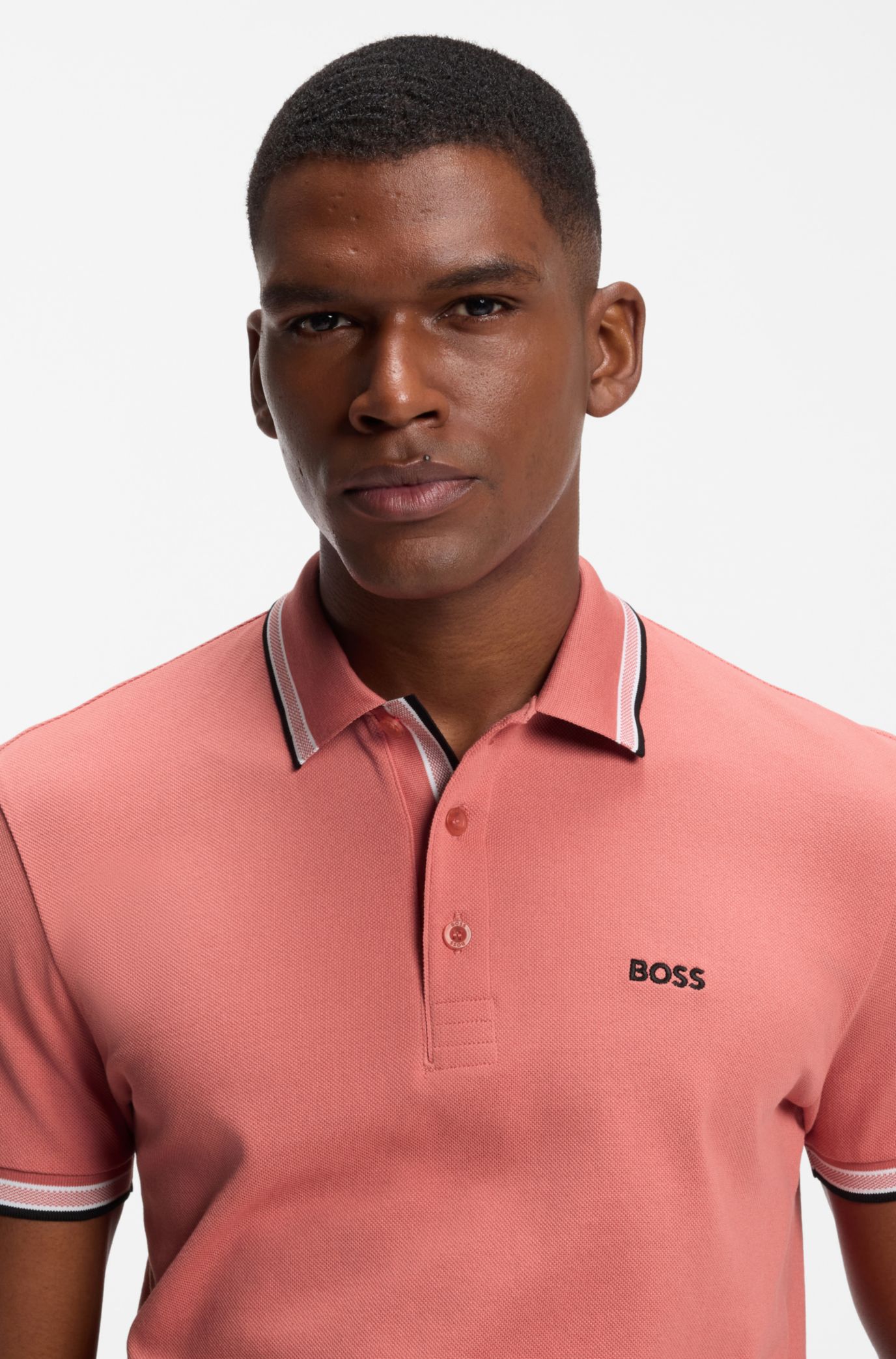 Cotton piqué polo shirt with logo details, Coral