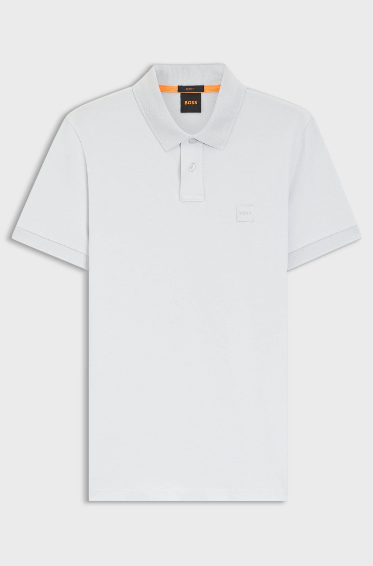 Stretch-cotton slim-fit polo shirt with logo patch, Light Grey