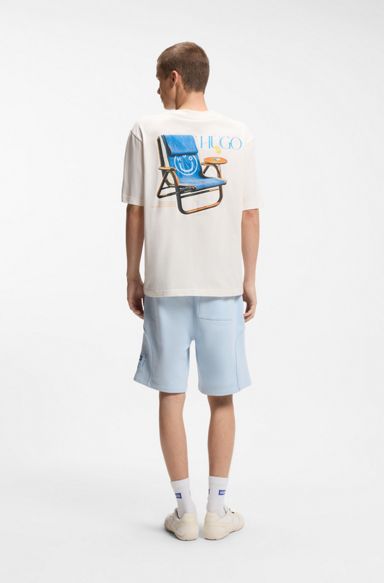 Cotton-jersey T-shirt with rear printed artwork, Natural