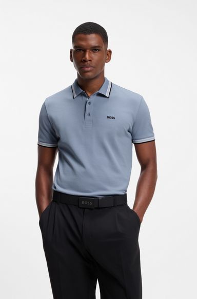 Cotton piqué polo shirt with logo details, Light Blue
