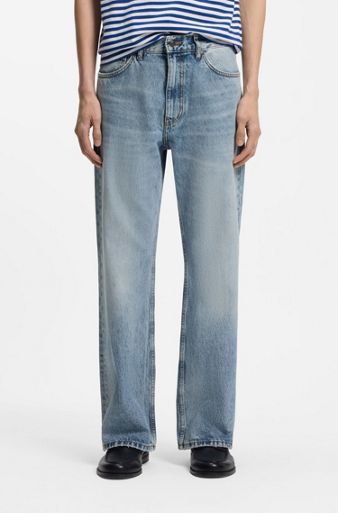 Regular-fit jeans in blue denim with flared leg, Light Blue