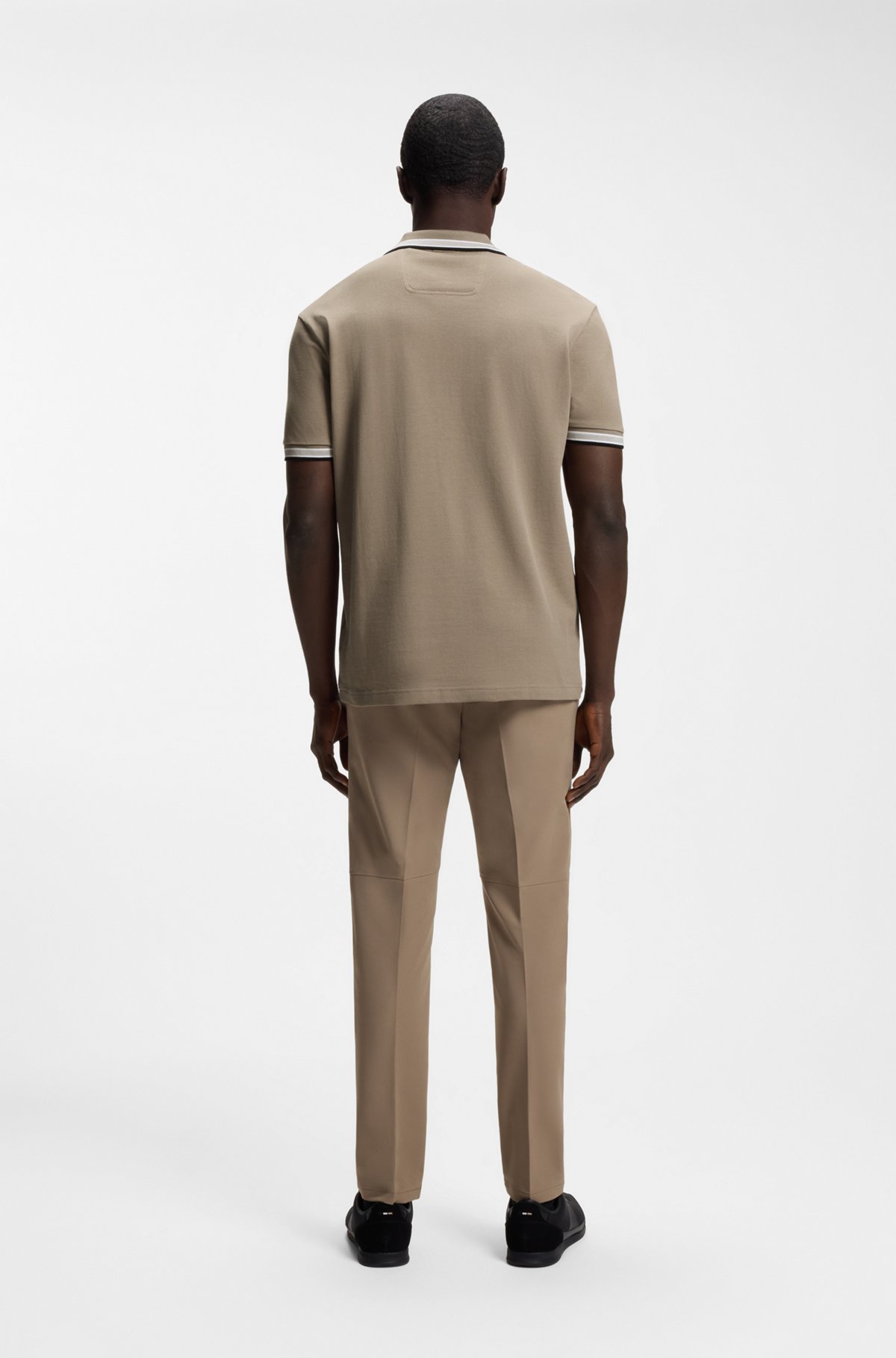 Cotton piqué polo shirt with logo details, Beige