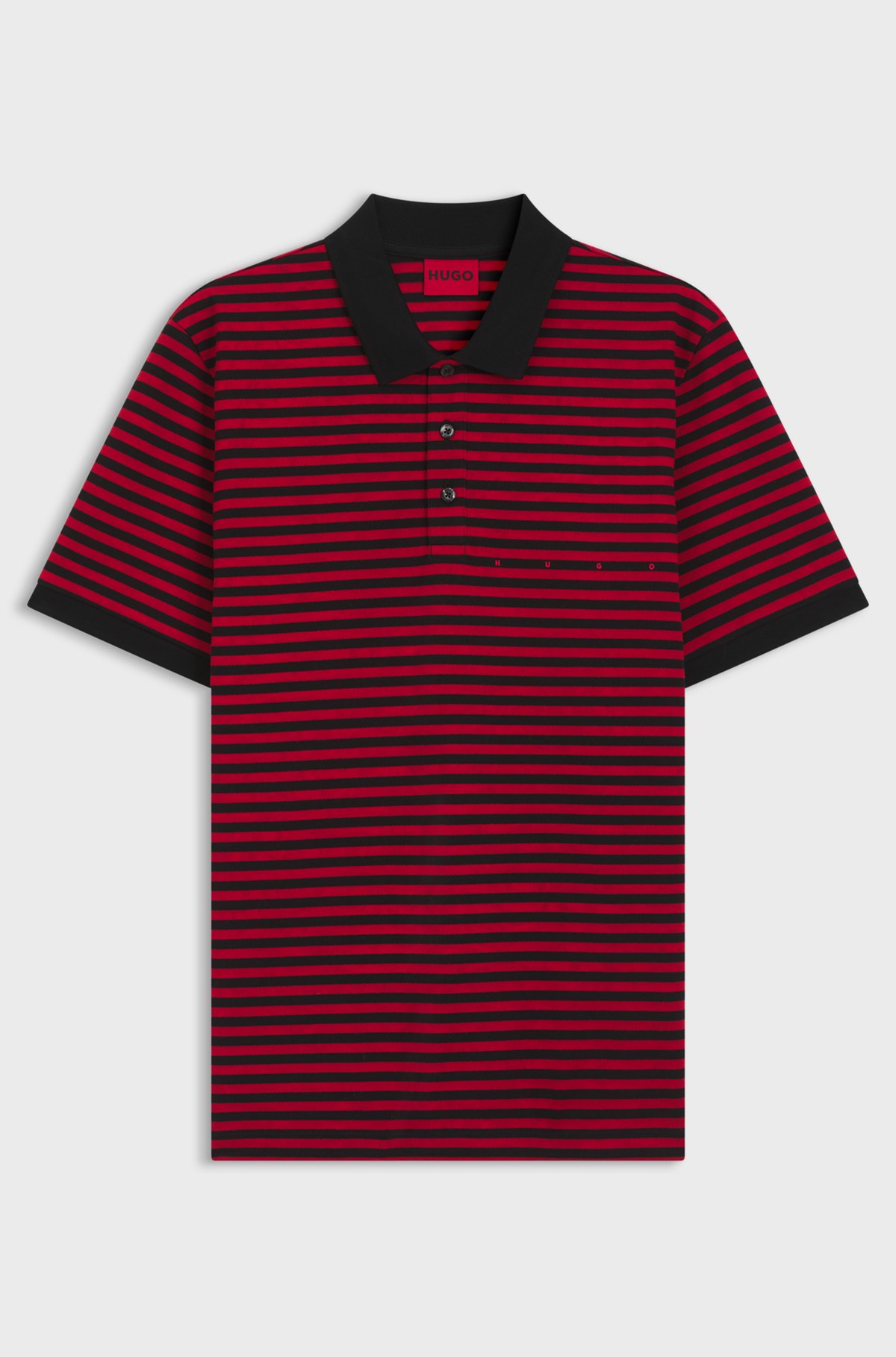 Cotton-piqué polo shirt with horizontal stripe, Black / Red