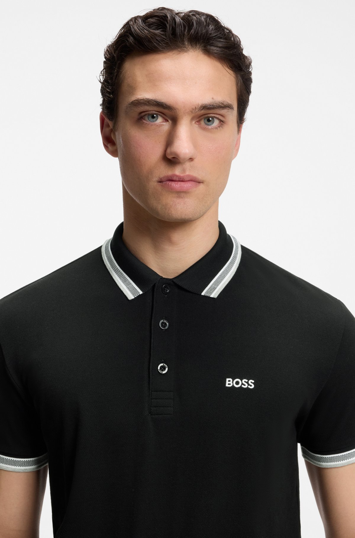 Cotton piqué polo shirt with logo details, Black