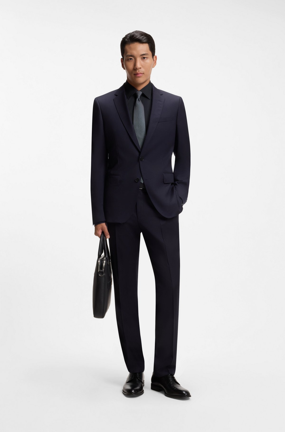 Slim-fit stretch-cotton shirt, Dark Blue