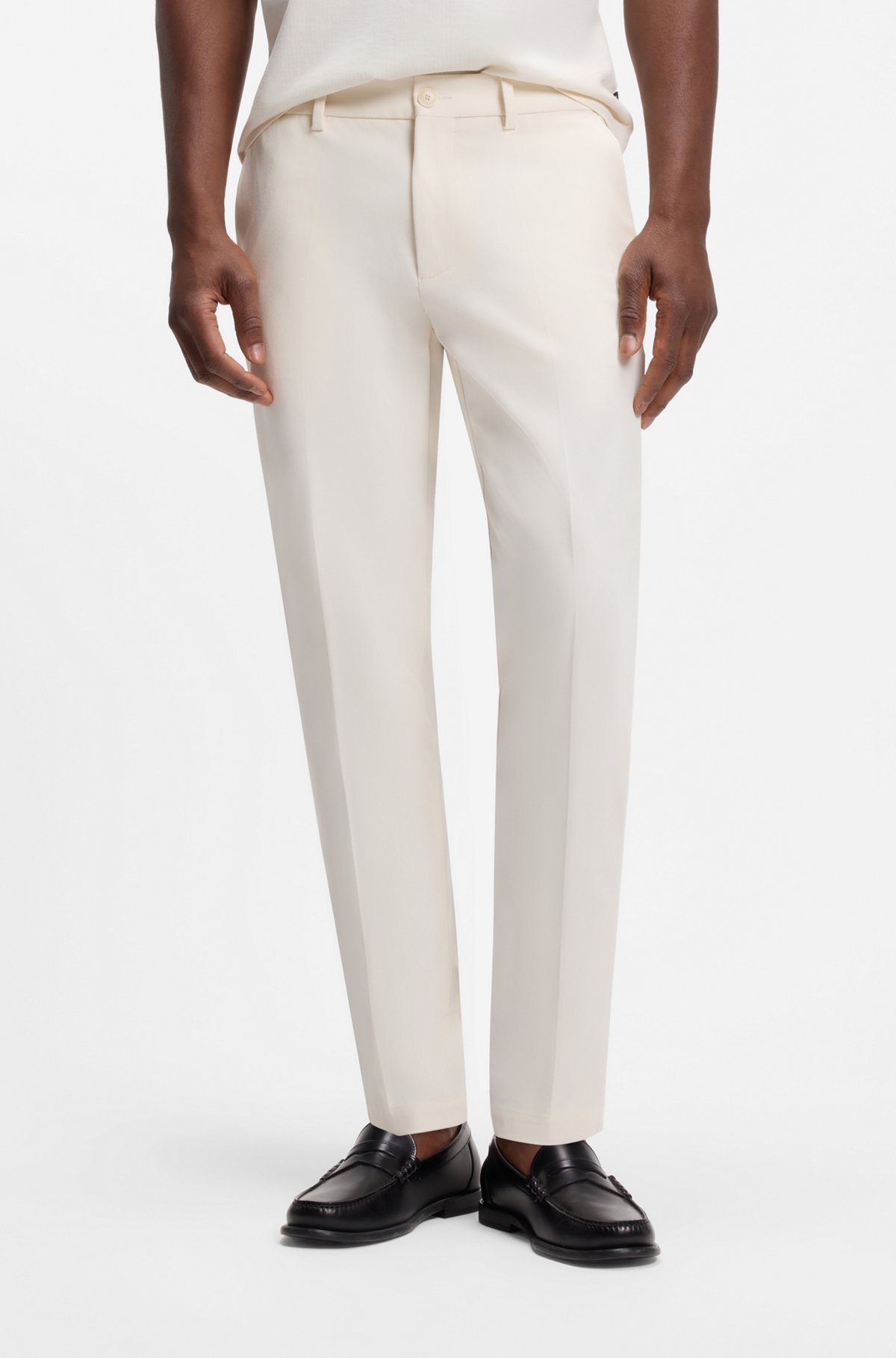 Slim-fit trousers in four-way stretch fabric, Natural