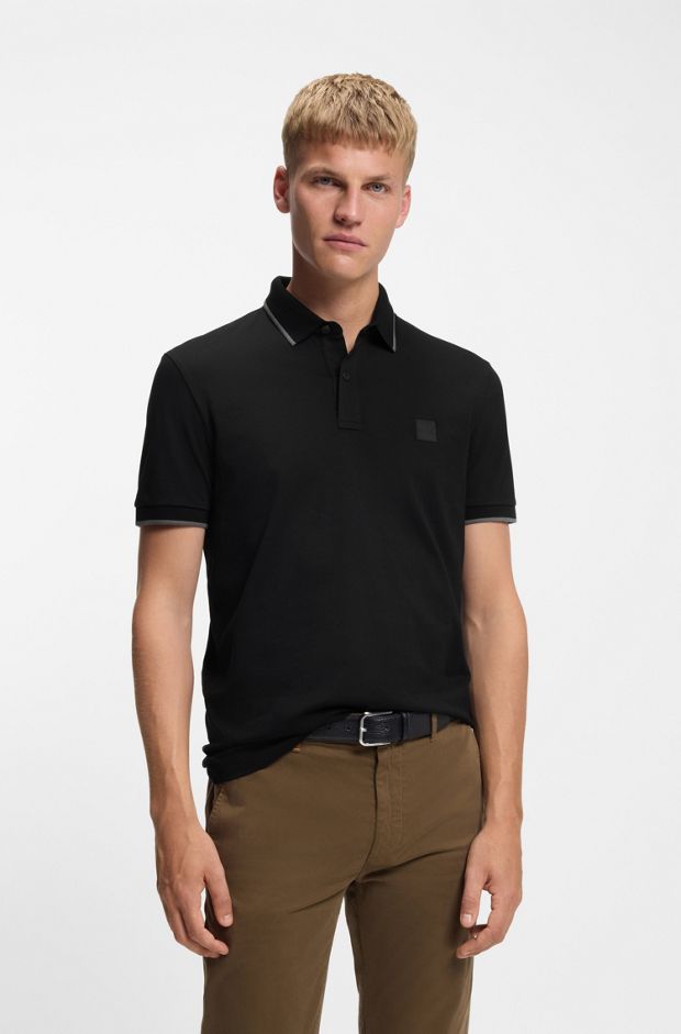 Slim-fit polo shirt in stretch-cotton piqué, Black