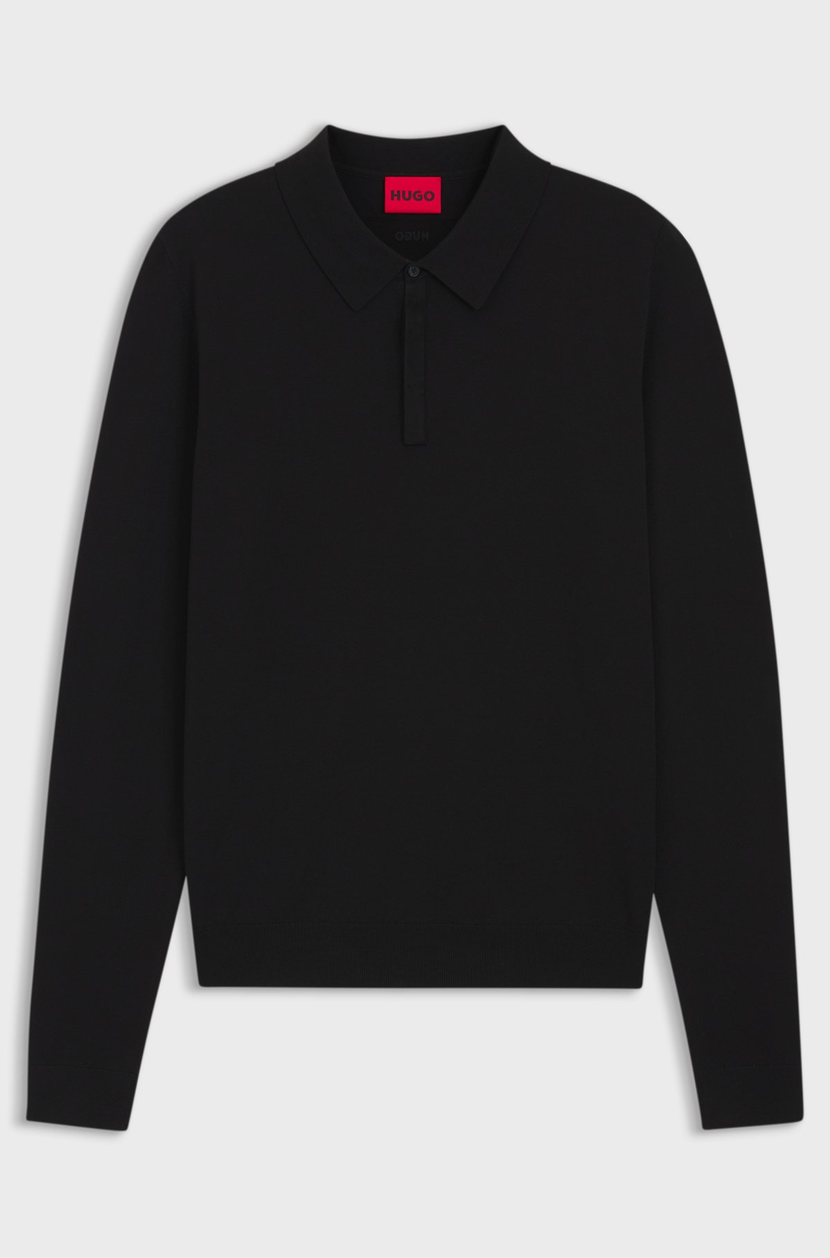 Slim-fit knit polo, Black