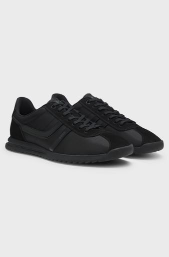 Low-top trainers with faux-leather trims, Black