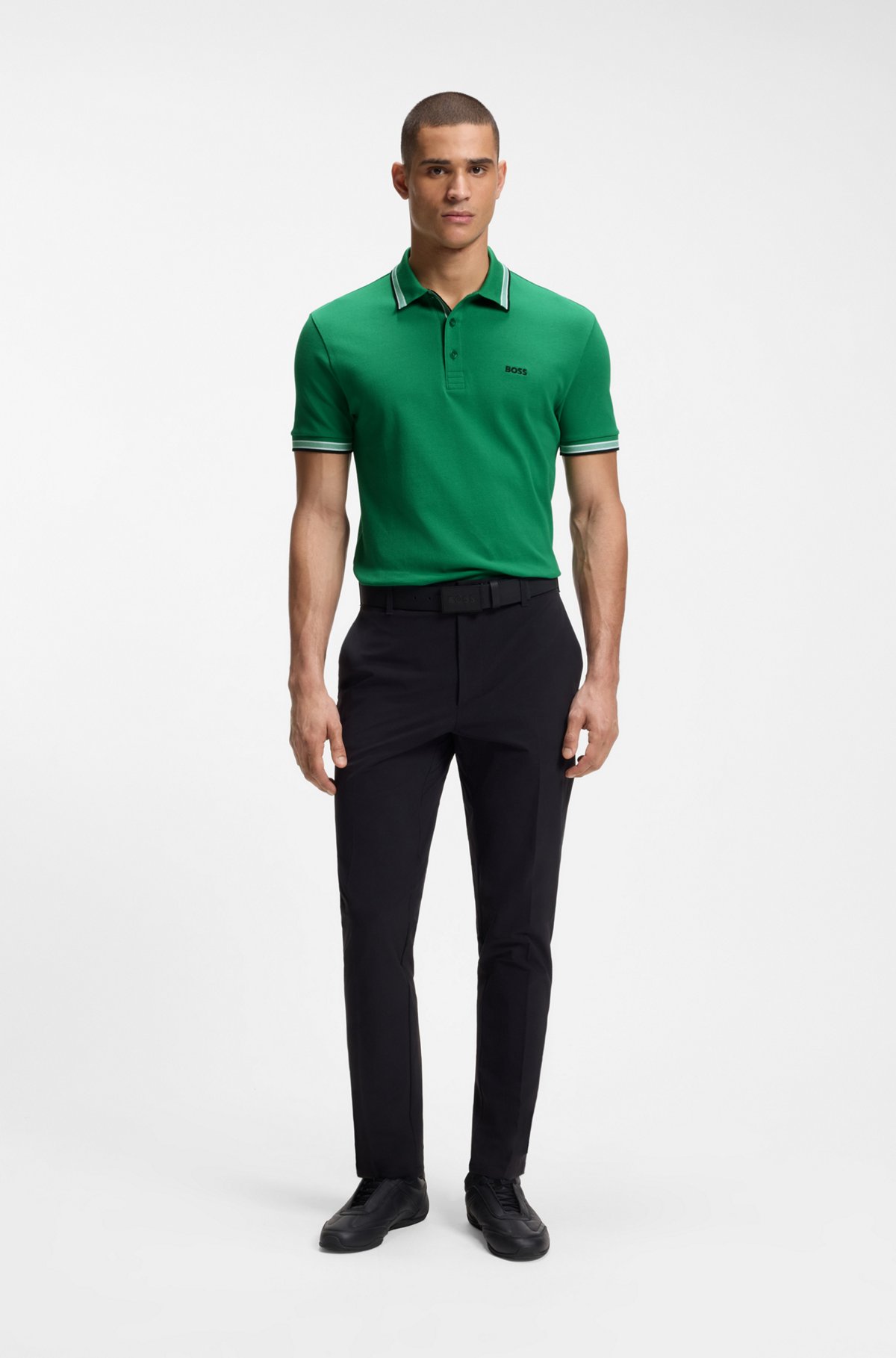 Cotton piqué polo shirt with logo details, Green