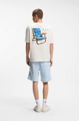 Cotton-jersey T-shirt with rear printed artwork, Natural