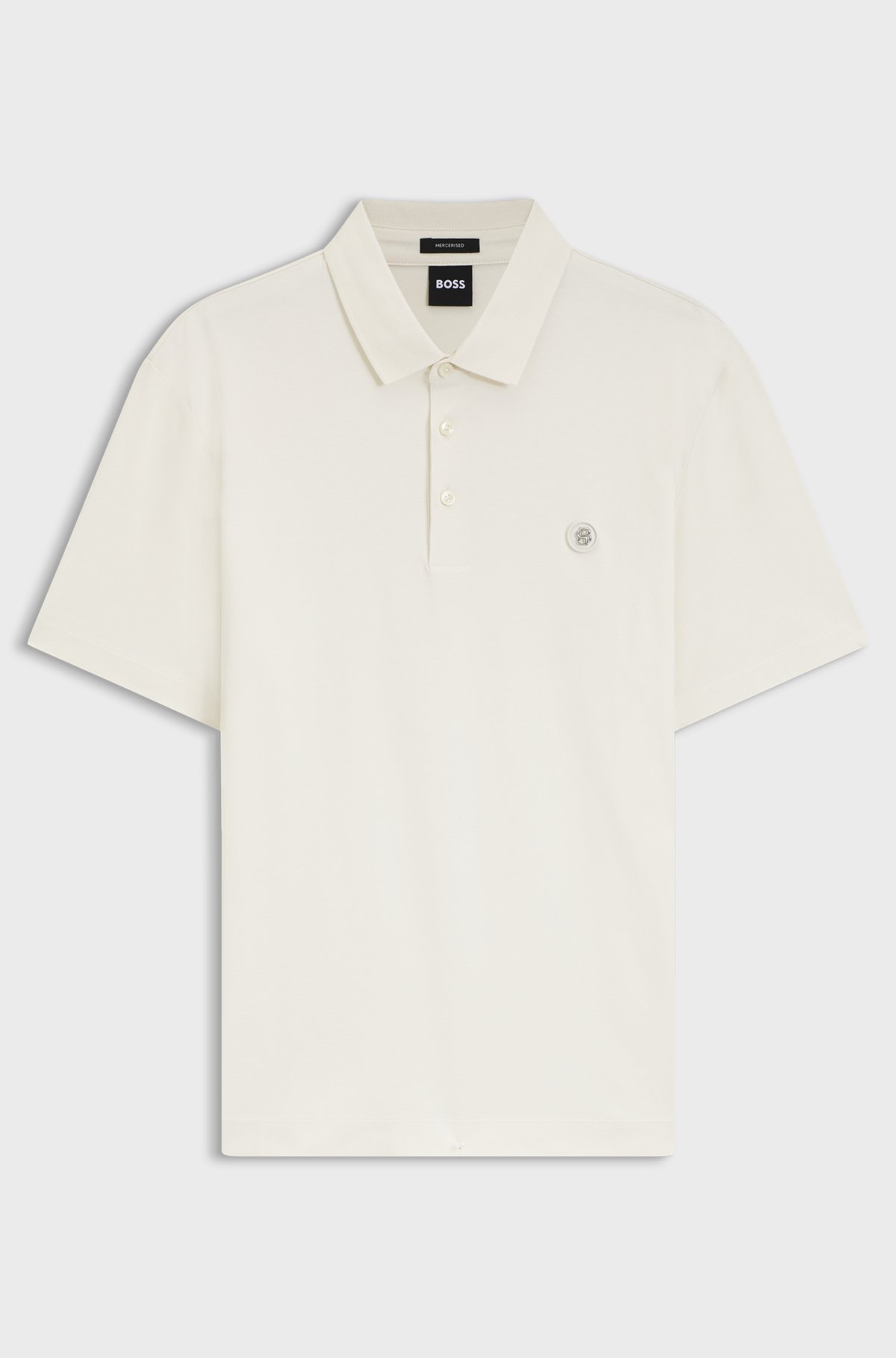 Polo shirt in mercerised cotton with Double B monogram, Natural