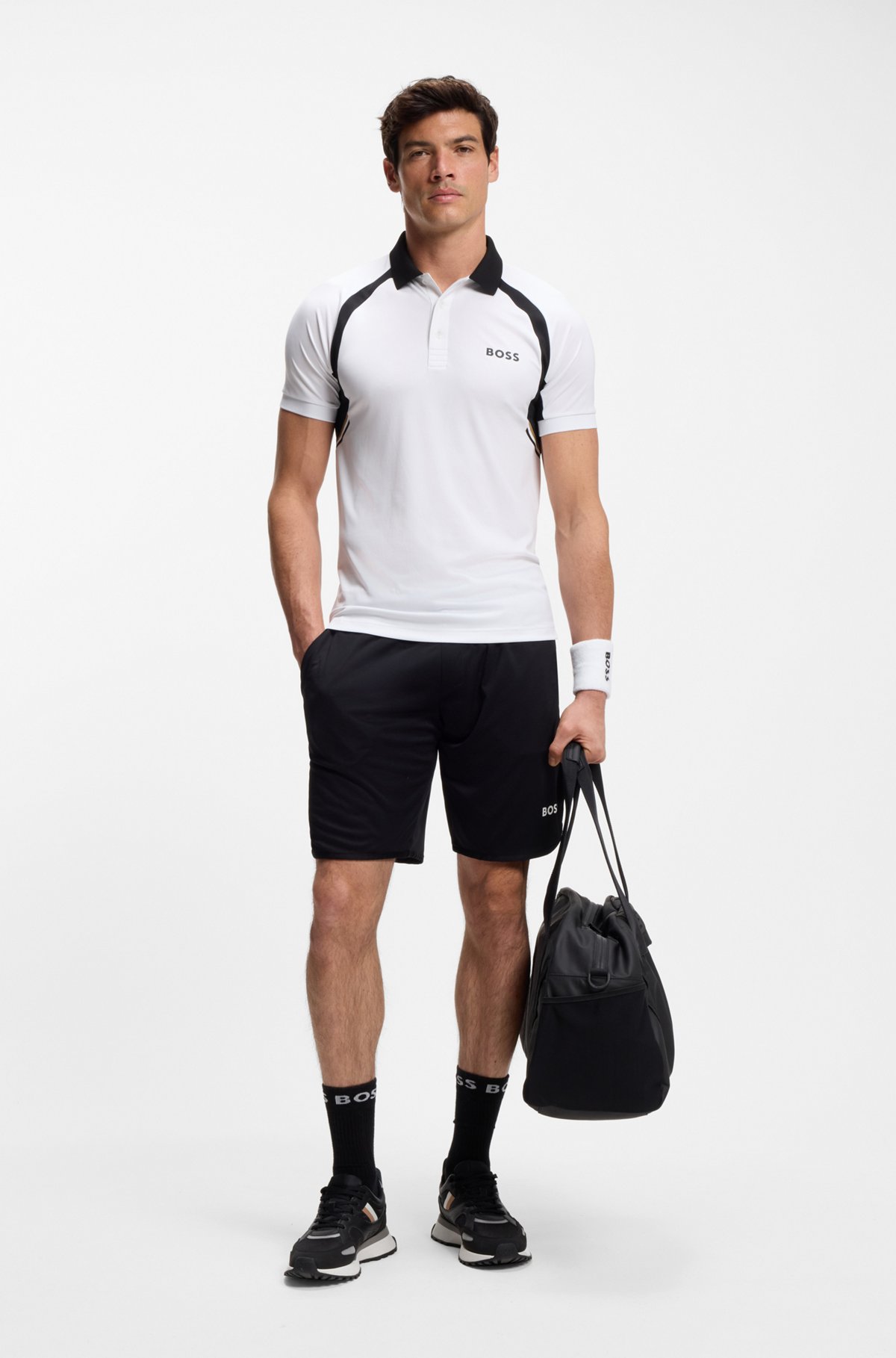 Active Quick-dry slim-fit polo shirt in stretch fabric, White