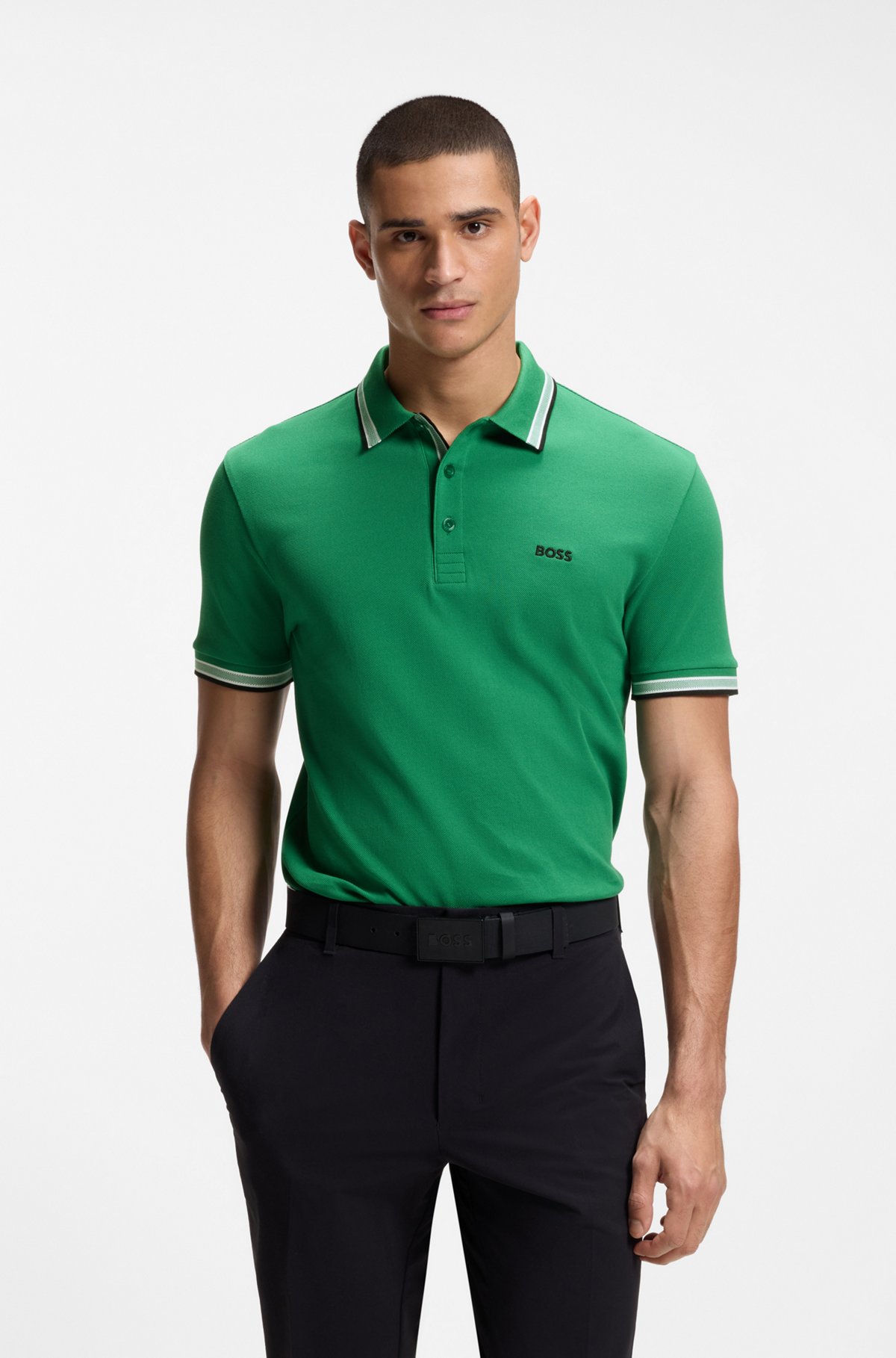 Cotton piqué polo shirt with logo details, Green