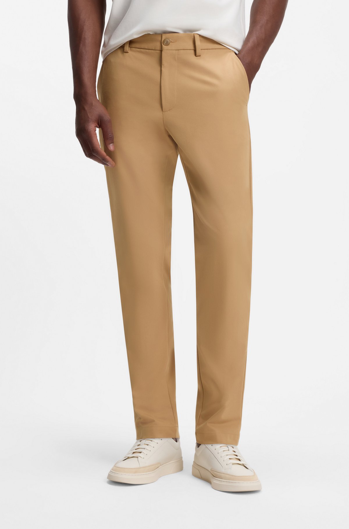 Slim-fit trousers in four-way stretch fabric, Beige
